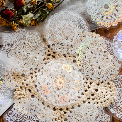 Lace hot laser silver sticker decoration-JournalTale