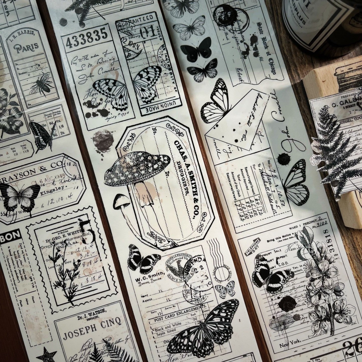 Retro washi tape pet sticker black and white bottoming plant tape-JournalTale