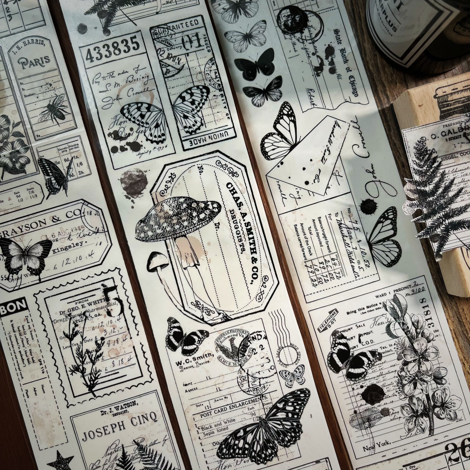 Retro washi tape pet sticker black and white bottoming plant tape-JournalTale