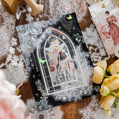 Lace hot laser silver sticker decoration-JournalTale