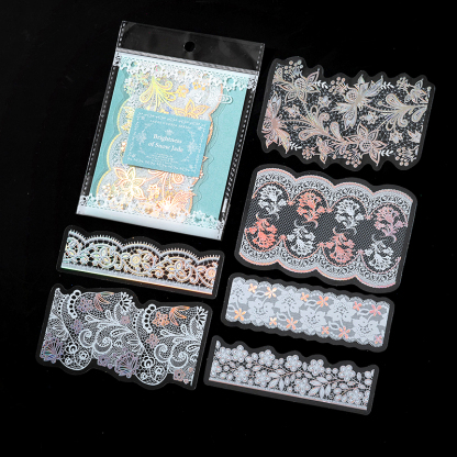 Lace hot laser silver sticker decoration-JournalTale