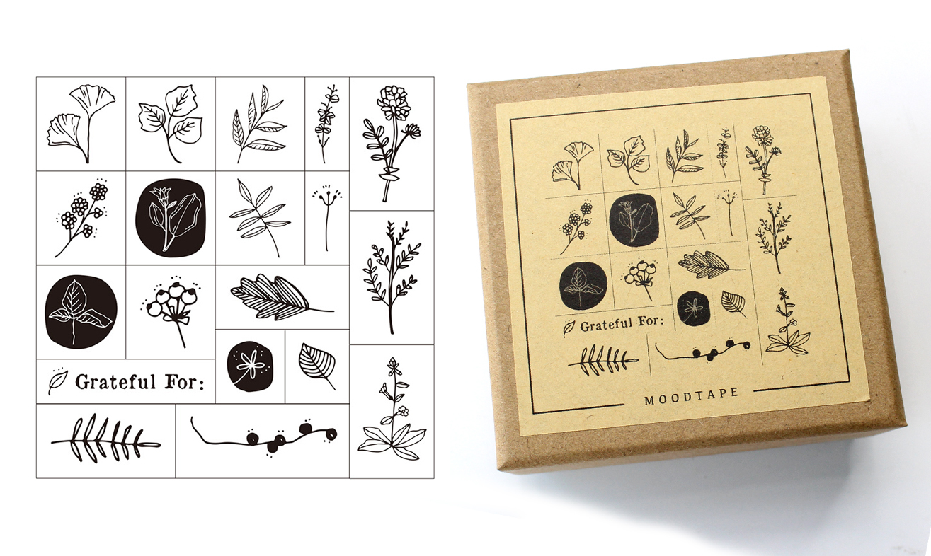 moodtape wooden seal square box set letters numbers geometric circles dots plant seals-JournalTale