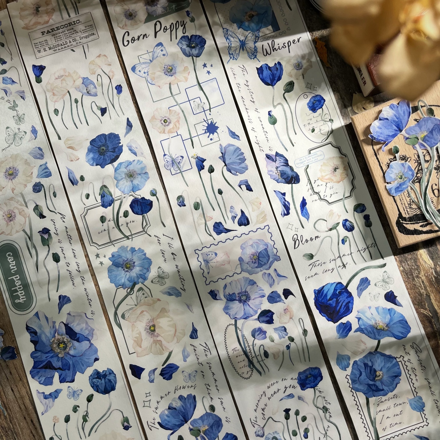 Vintage blue flower washi tape-JournalTale