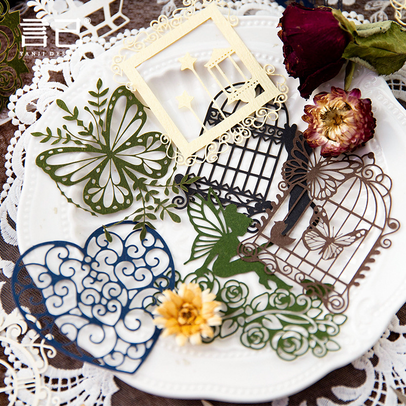 Hollow decorative card vintage flowers and windows cut paper decoration-JournalTale