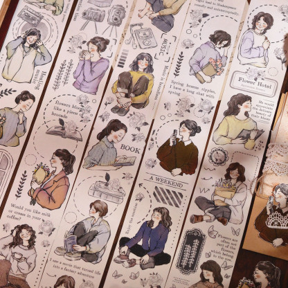 6M/roll of vintage character washi paper PET handbook tape-JournalTale