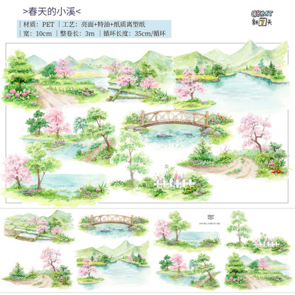 100mm Washi tape stickers stationery material spring creek 10M-JournalTale