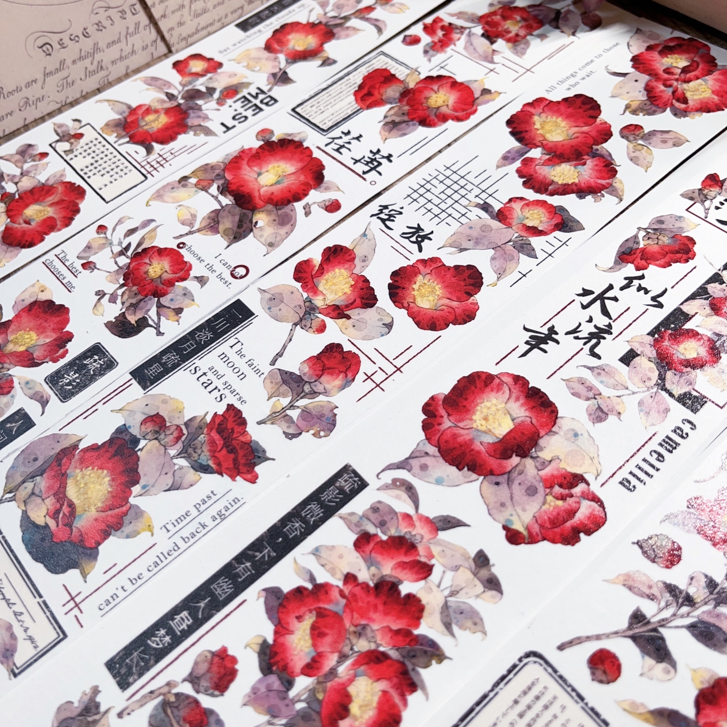 Vintage Floral Camellia and Paper Pet Tape-JournalTale