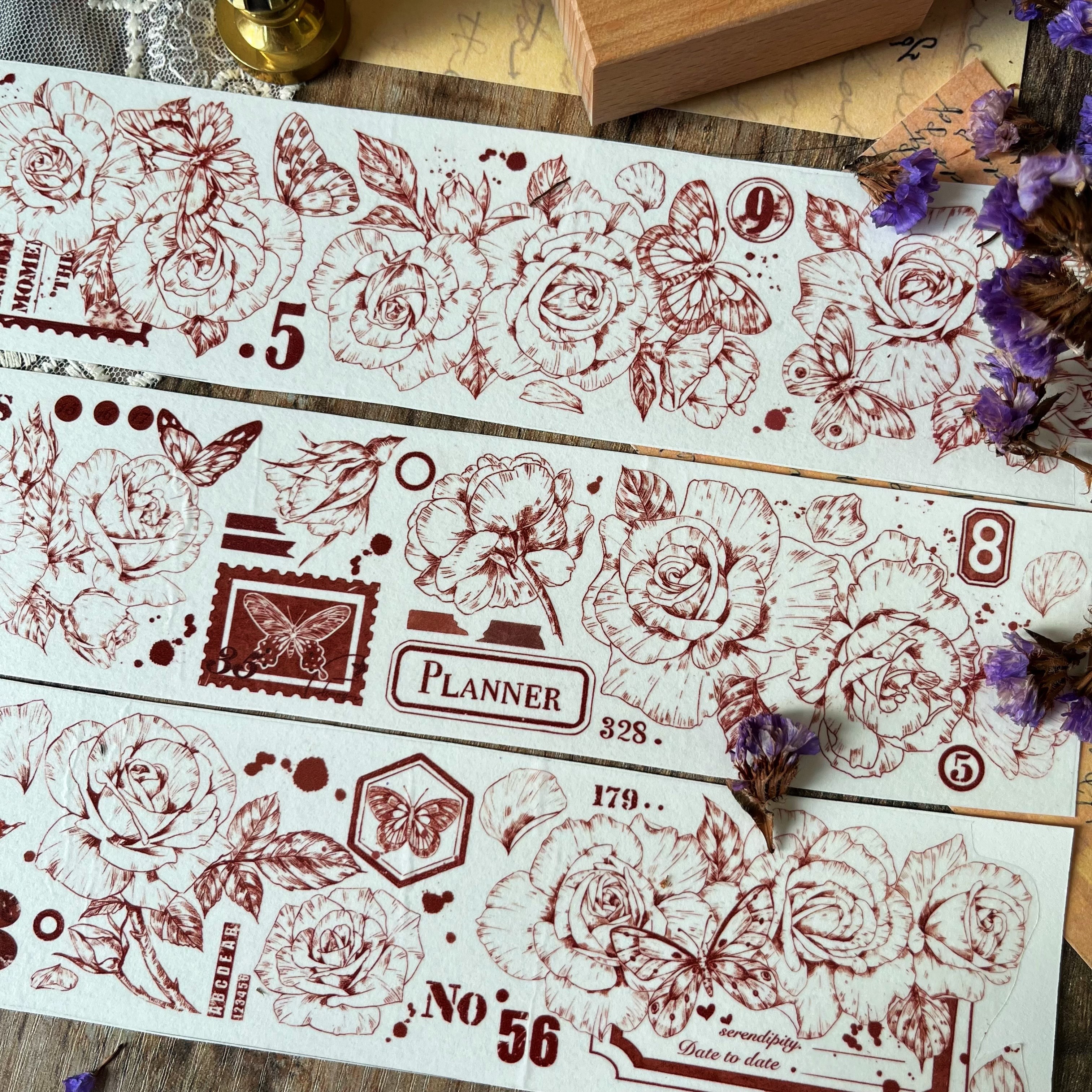 Lineart Rose Light Vintage Decorative washi Tape-JournalTale