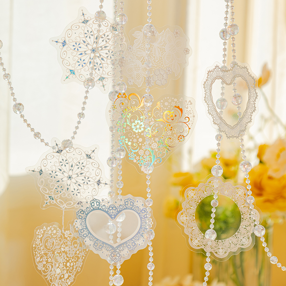 Lace hot laser silver sticker decoration-JournalTale