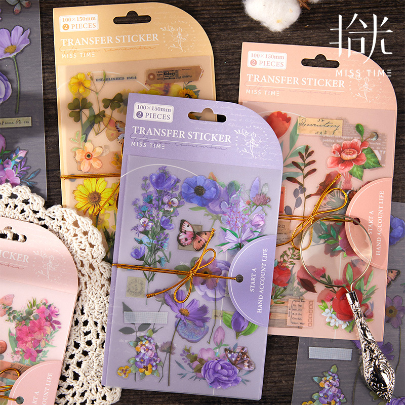 Transfer sticker flower plant retro transparent sticker-JournalTale