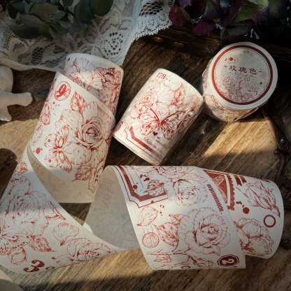 Lineart Rose Light Vintage Decorative washi Tape-JournalTale