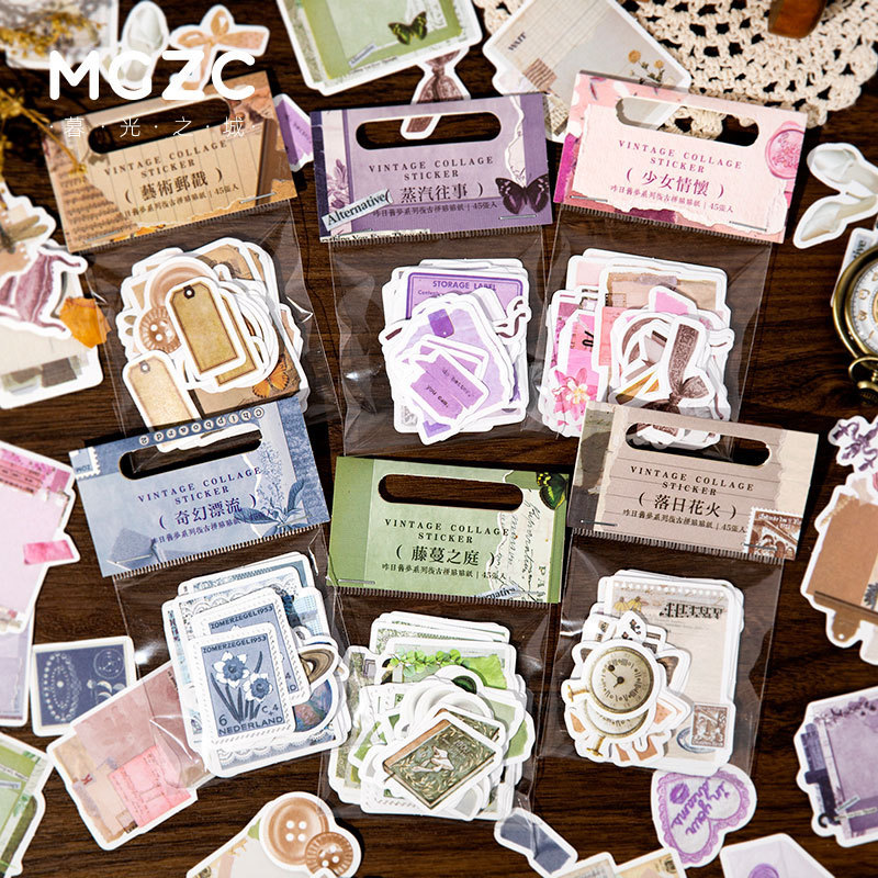 Retro collage stickers 45 pieces of artistic decorative materials-JournalTale