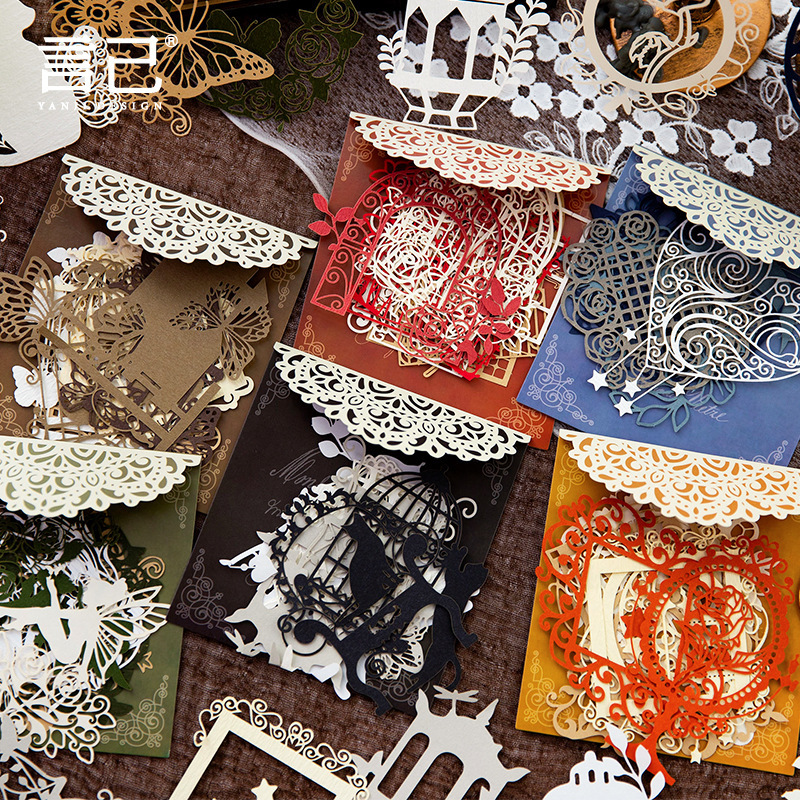 Hollow decorative card vintage flowers and windows cut paper decoration-JournalTale