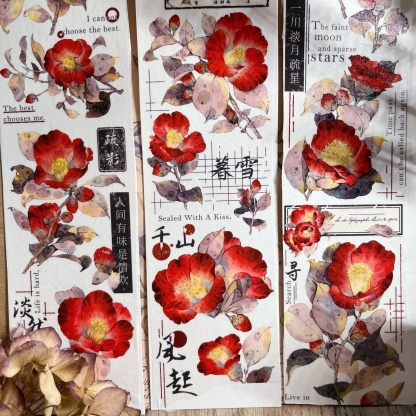 Vintage Floral Camellia and Paper Pet Tape-JournalTale