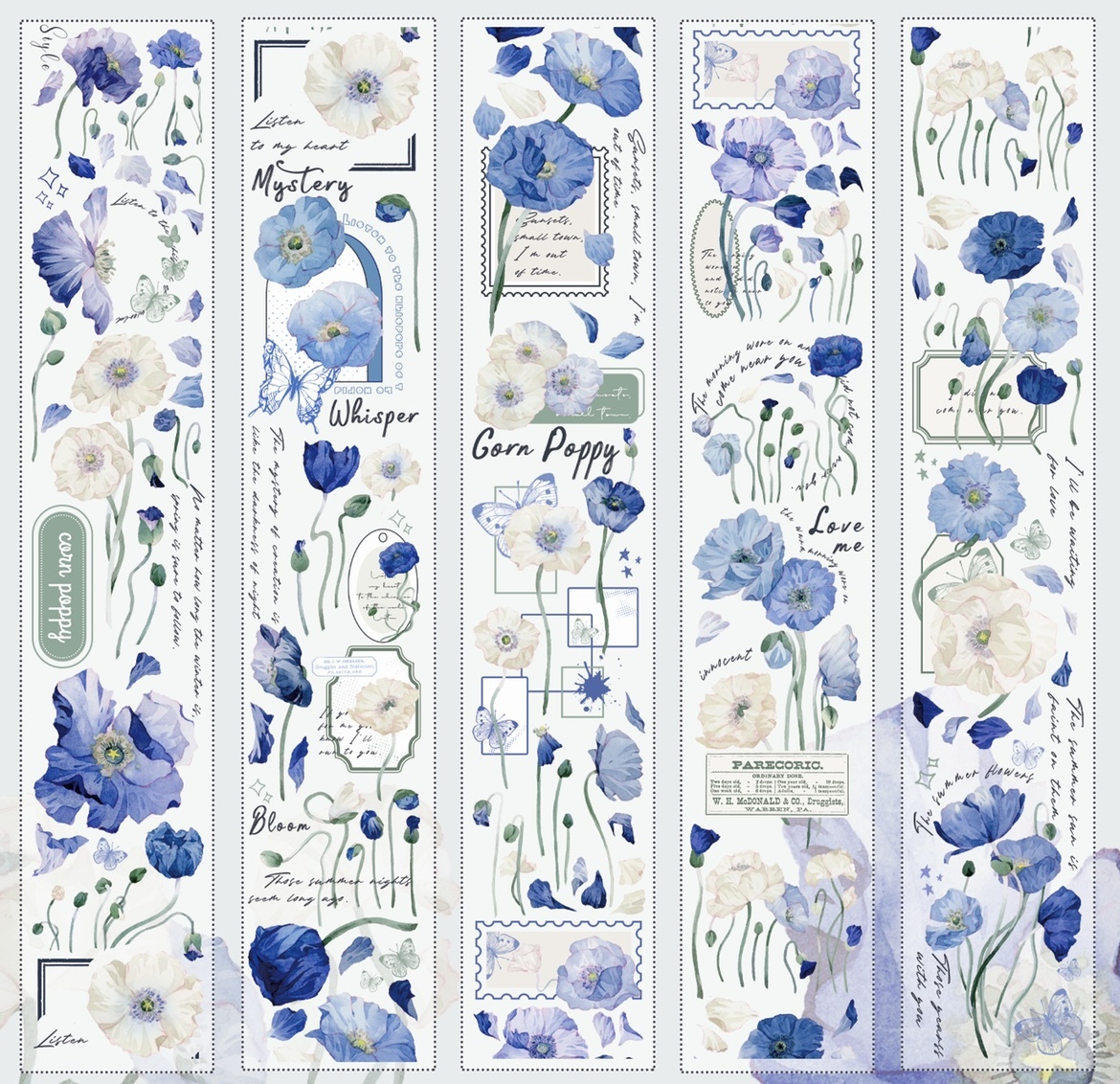 Vintage blue flower washi tape-JournalTale