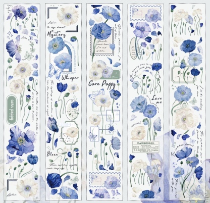 Vintage blue flower washi tape-JournalTale