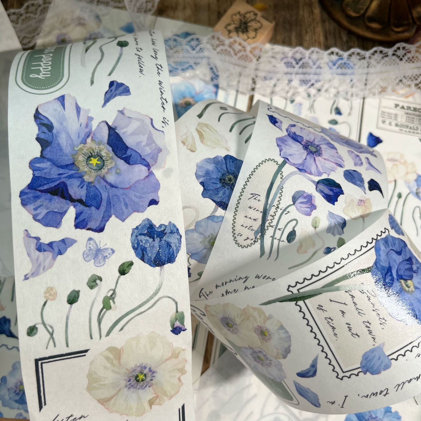 Vintage blue flower washi tape-JournalTale