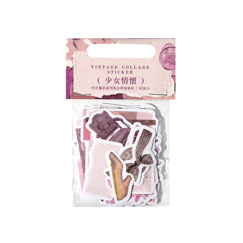 Retro collage stickers 45 pieces of artistic decorative materials-JournalTale