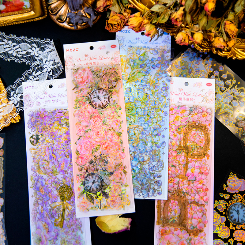 Hot stamping sticker romantic flower material pasting PET-JournalTale