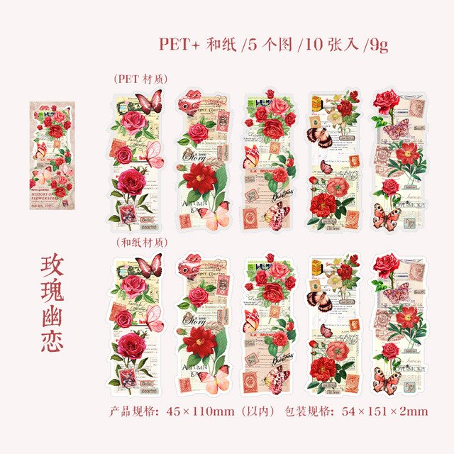 Retro Flower Butterfly Masking Washi Tape PVC Art Decorative-JournalTale