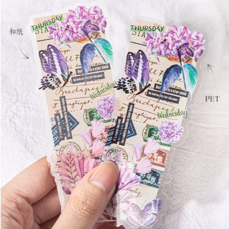Retro Flower Butterfly Masking Washi Tape PVC Art Decorative-JournalTale