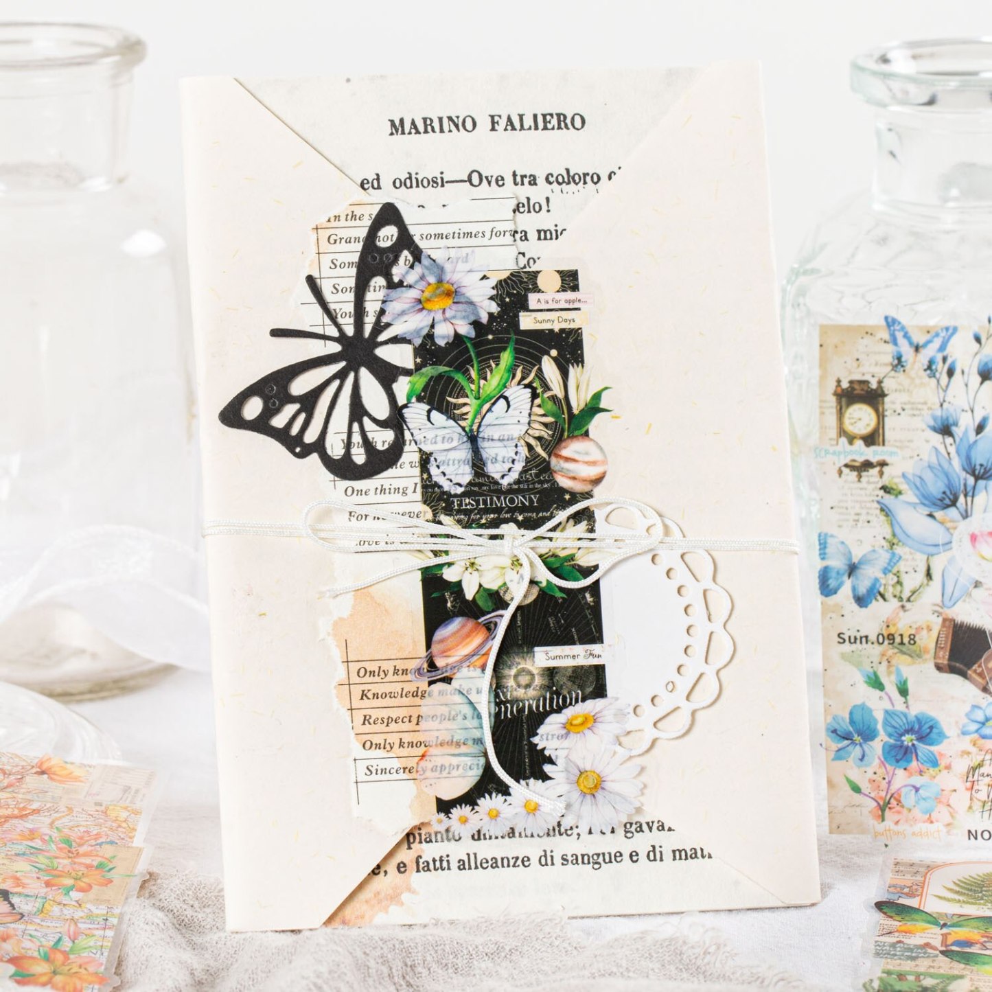 Retro Flower Butterfly Masking Washi Tape PVC Art Decorative-JournalTale