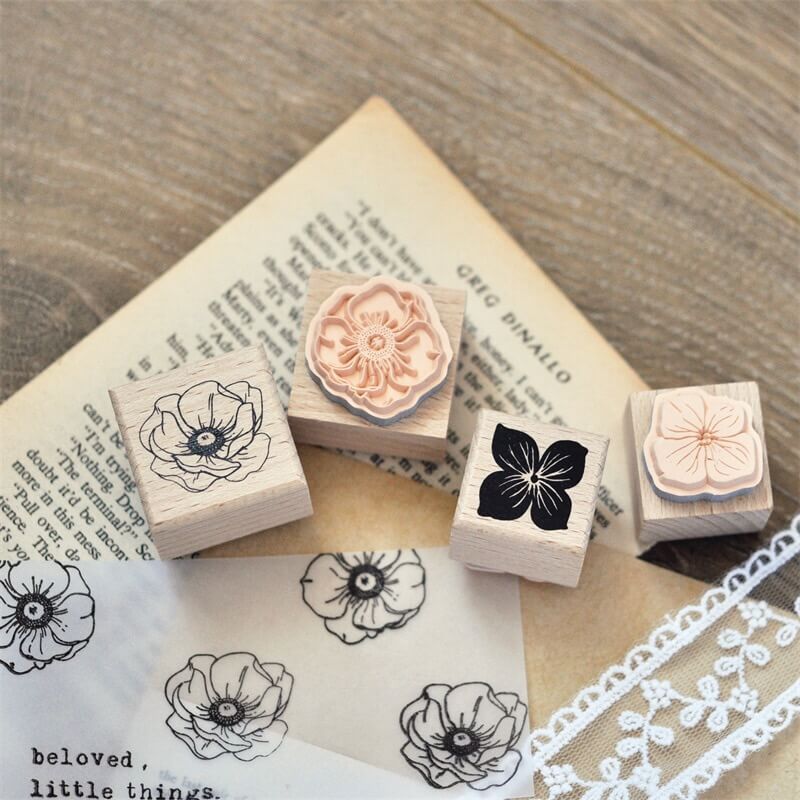 Stamp Wooden Scrapbook Supplies Flower Petal Birds Stamps-JournalTale