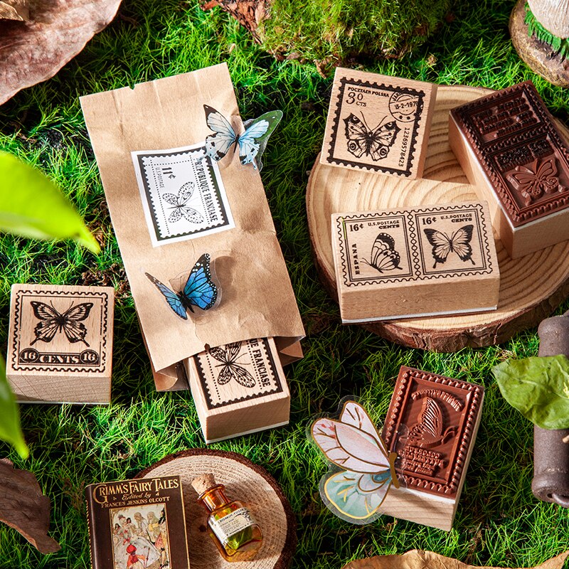 Vintage Butterfly Dragonfly Animal Stamp DIY Wooden Stamps-JournalTale