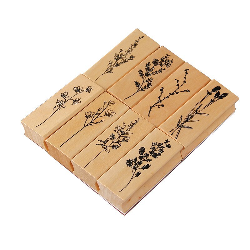 Vintage Plant Tree Wooden Rubber Stamps Set-JournalTale