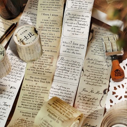 Vintage Washi Paper Text Tape Literary Poetry Adhesive Tape-JournalTale