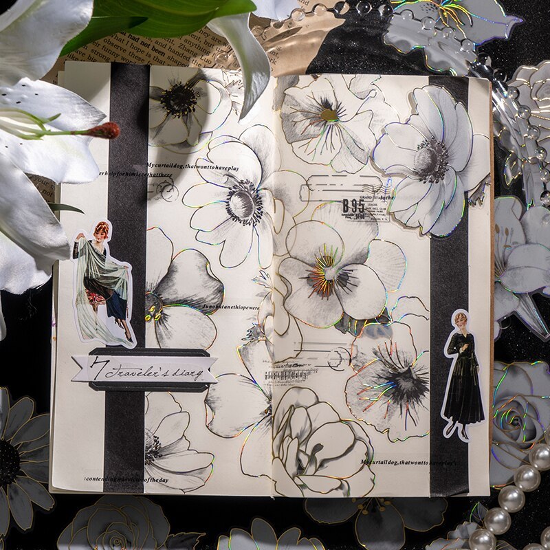 20pcs/lot Unqiue White Gliding Flower Stickers Large-JournalTale