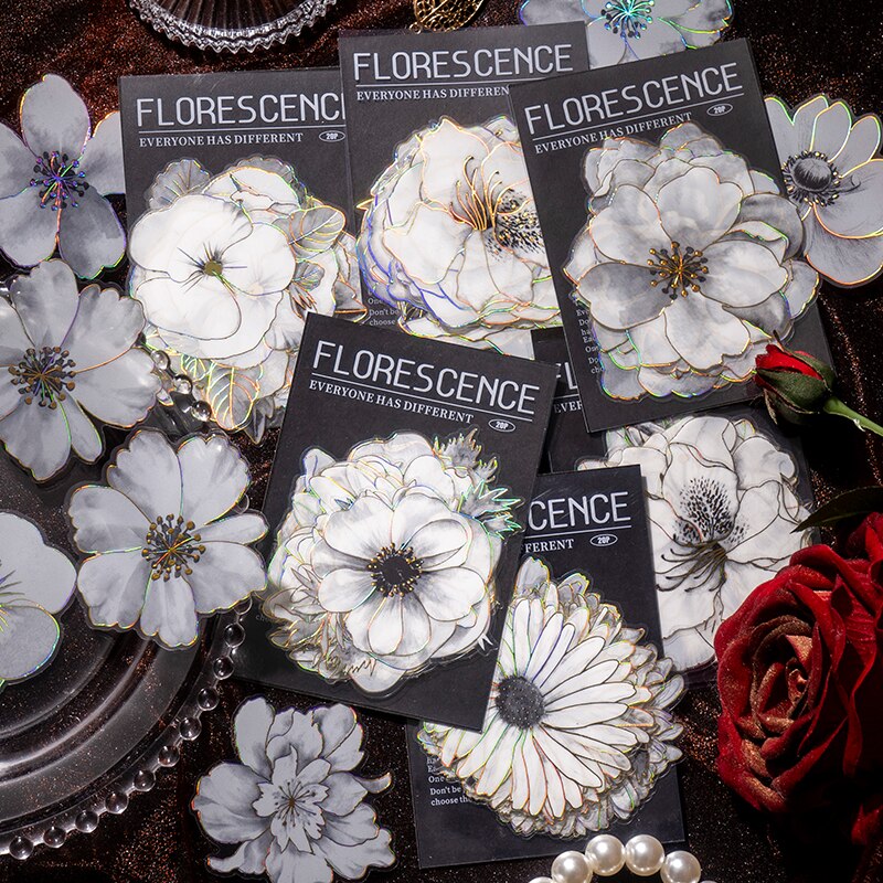 20pcs/lot Unqiue White Gliding Flower Stickers Large-JournalTale