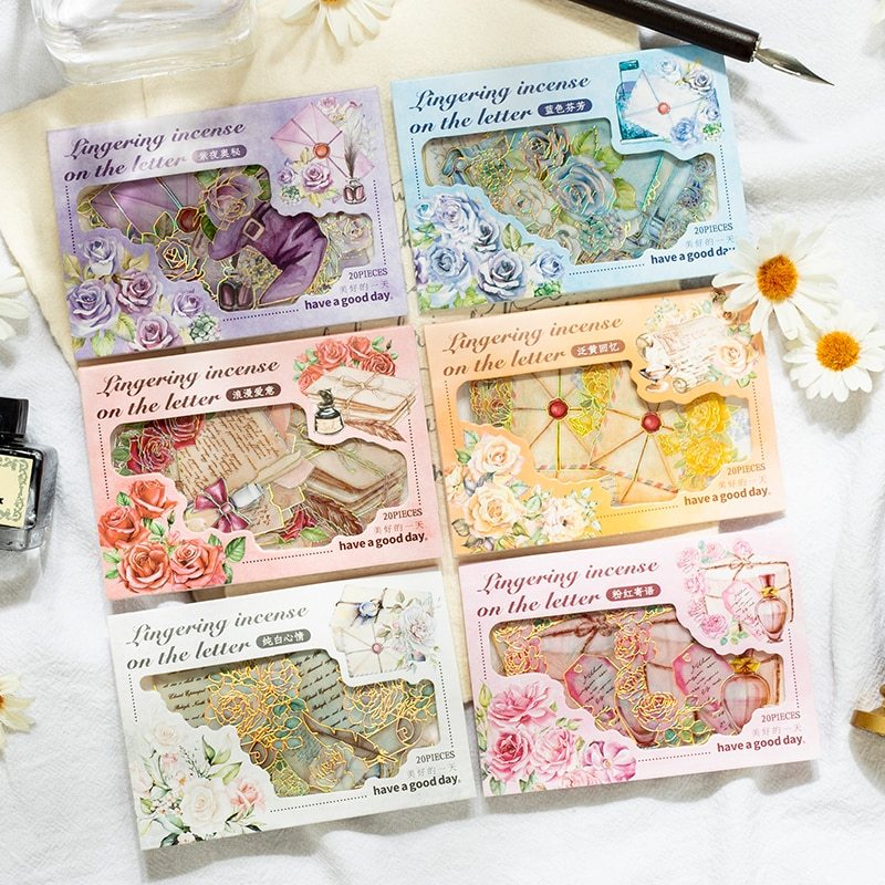 20pcs/pack Creative Laser Gliding Stickers Aesthetic Flowers-JournalTale