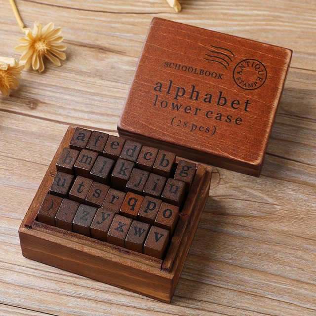 28pcs Alphabet Stamps Vintage Wooden Rubber Letter-JournalTale