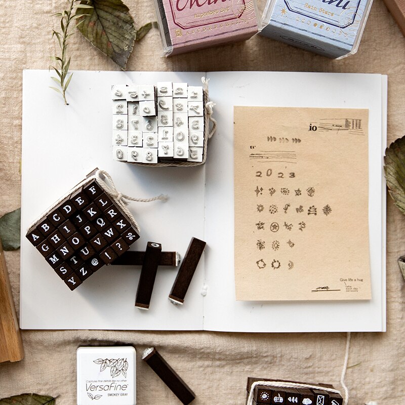 30pcs/box Cute Mini Wooden Rubber Stamp Set-JournalTale