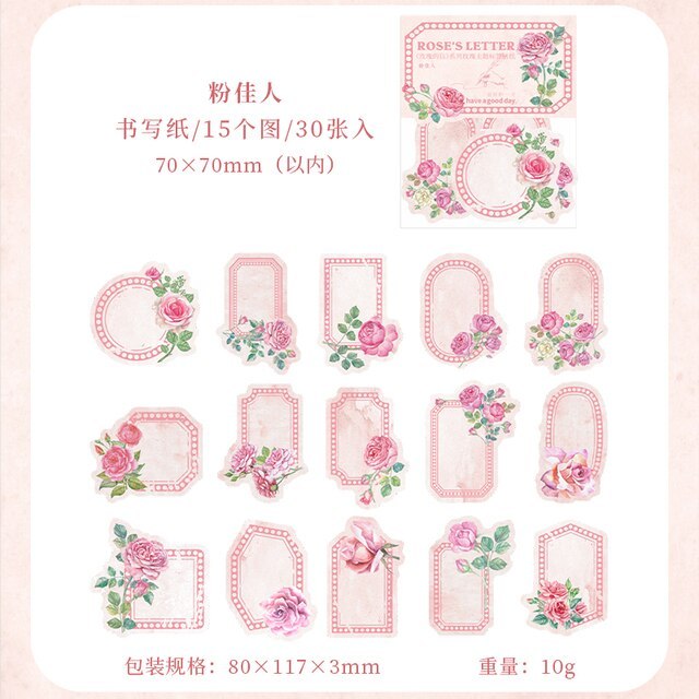 30pcs/lot Rose&#39;s Letter Stickers Rose Boarder Sticky-JournalTale