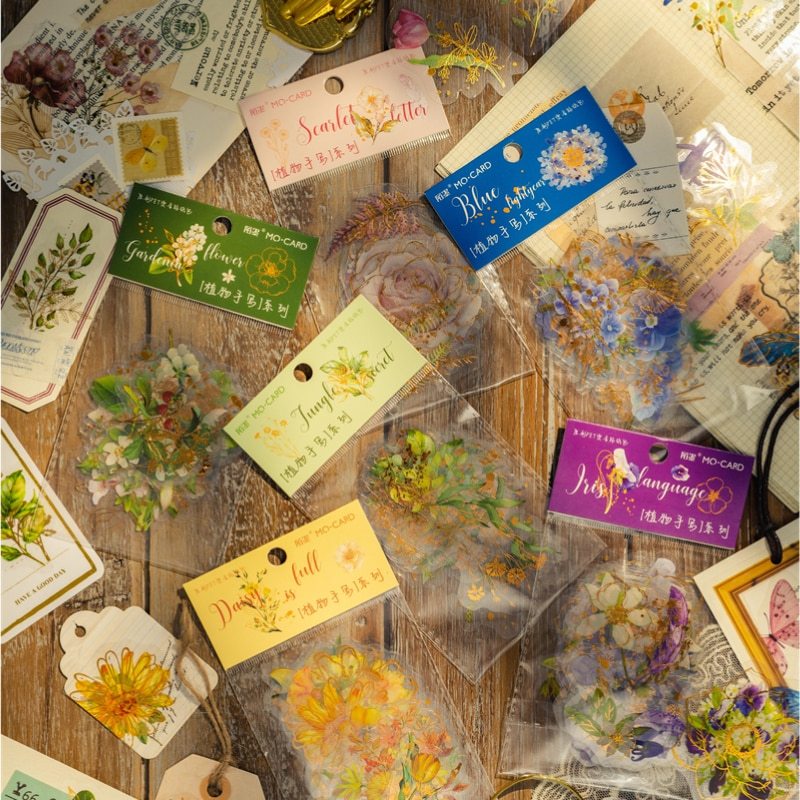 30pcs/pack PET Transparent Rose Flower Stikers-JournalTale