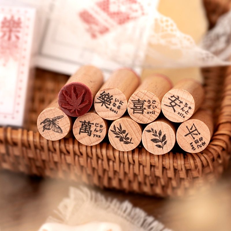 4 Pc/Design Plant Flowers Leaf butterflies Wooden Stamps-JournalTale