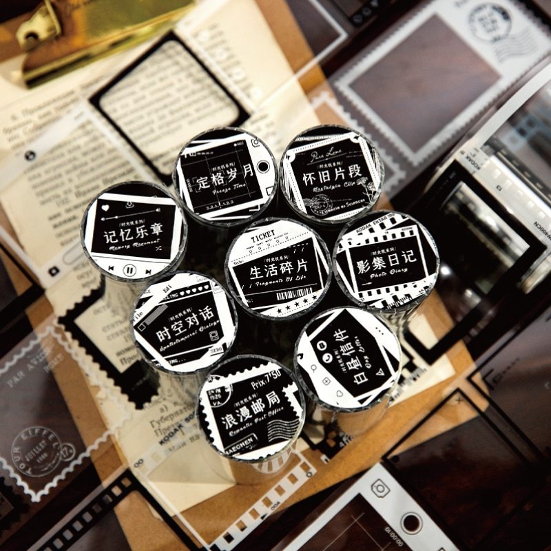 5.5cm x 2m Vintage Film Boarder Black and White Masking Tape-JournalTale