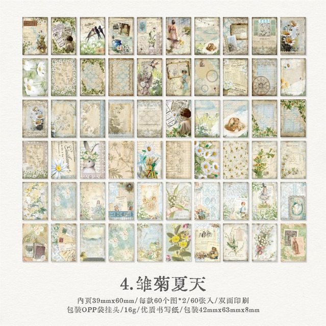 60 sheets Double-side Printed Vintage Material Paper-JournalTale