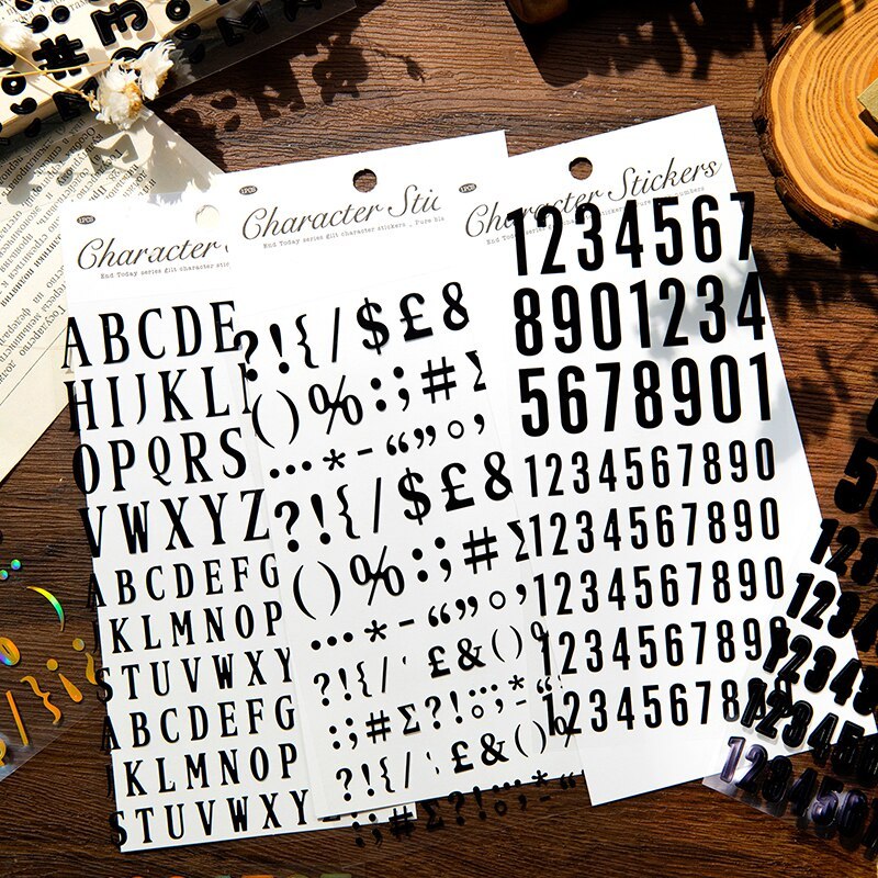 Bronzing Numbers English Letters Punctuation Mark Stickers-JournalTale