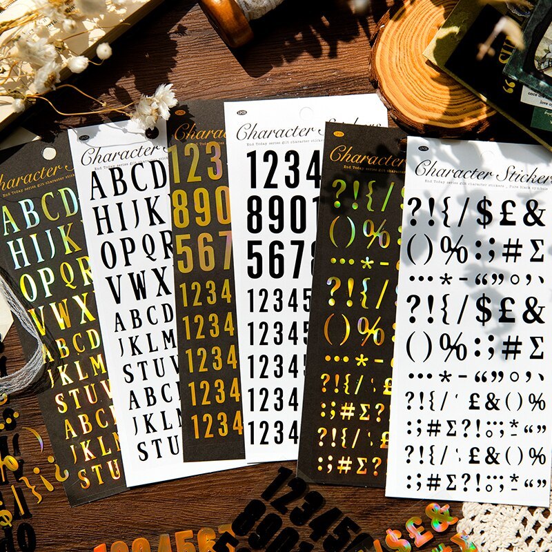 Bronzing Numbers English Letters Punctuation Mark Stickers-JournalTale