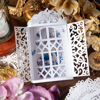 Vintage lace Frame Hollow Art Windows Material Paper-JournalTale