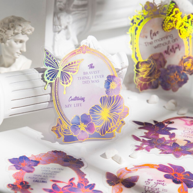 10PCS Blooming Baroque Flower Butterfly Laser Sticker-JournalTale