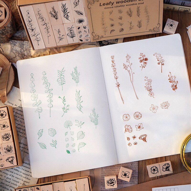 22 Pcs/set Wood Mounted Rubber Stamps Plant And Flower-JournalTale