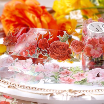 Vintage Flower Rose Decorative Adhesive PET Tape-JournalTale