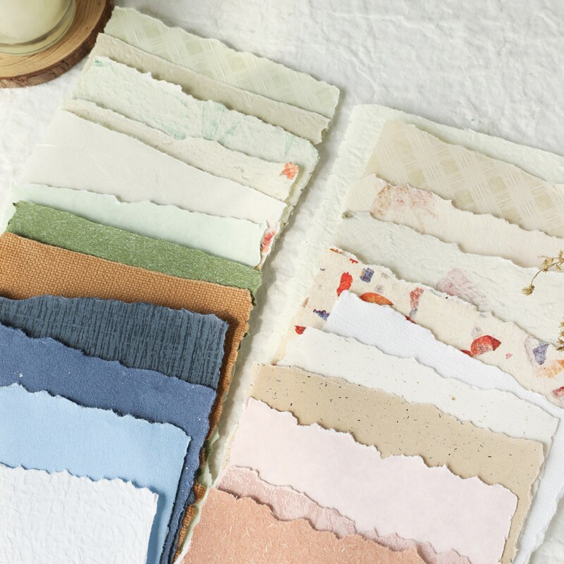 16 Pcs Texture Handmade Paper Material Junk Journal Paper-JournalTale