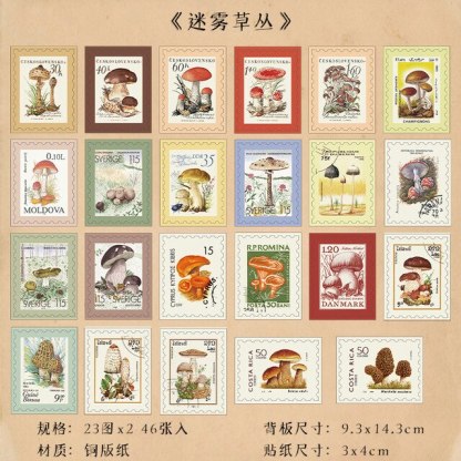 46 Pcs Vintage Flower Bird Washi Stickers Plant Decals Stamp-JournalTale