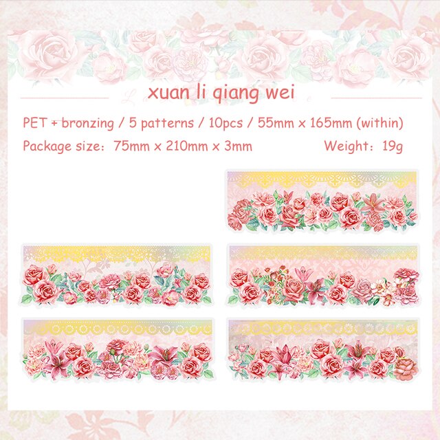 10 Sheets Lace Romance Series Flower Landscaping PET Sticker-JournalTale