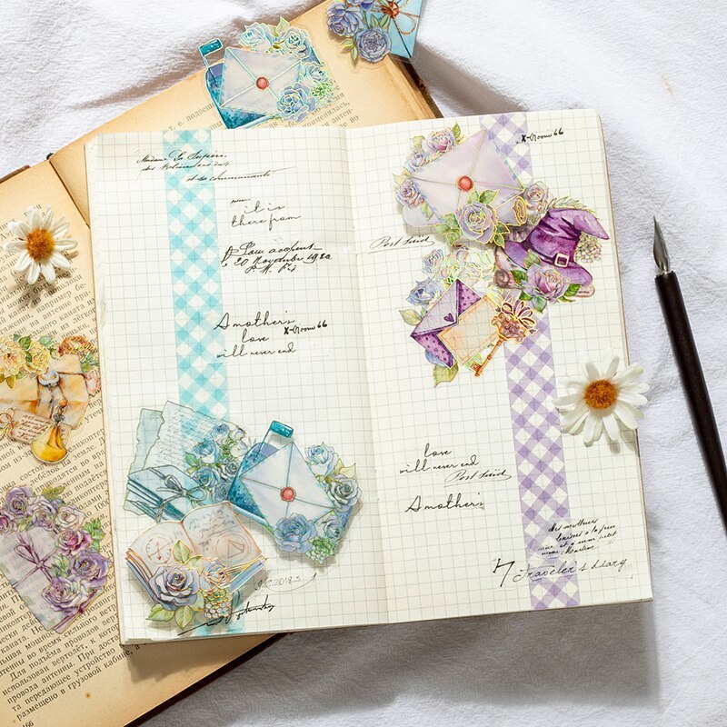 20pcs/pack Creative Laser Gliding Stickers Aesthetic Flowers-JournalTale